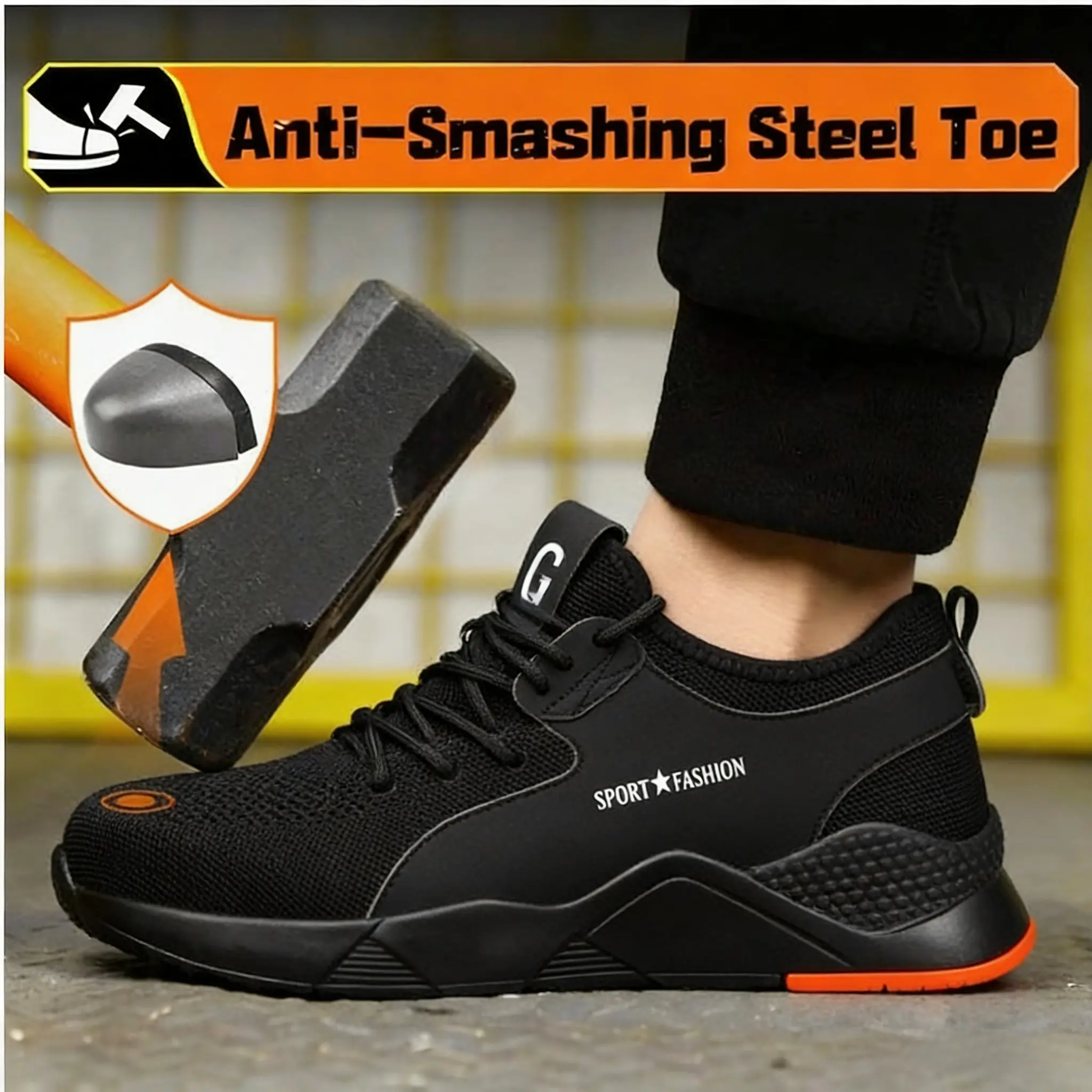 Men's Steel Toe Safety Boots - Casual Athletic Lace-Up Round Toe Footwear with Kevlar Midsole, Puncture-Proof Insulated Fabric, Injury Prevention for Outdoor Walking, Letter Print
