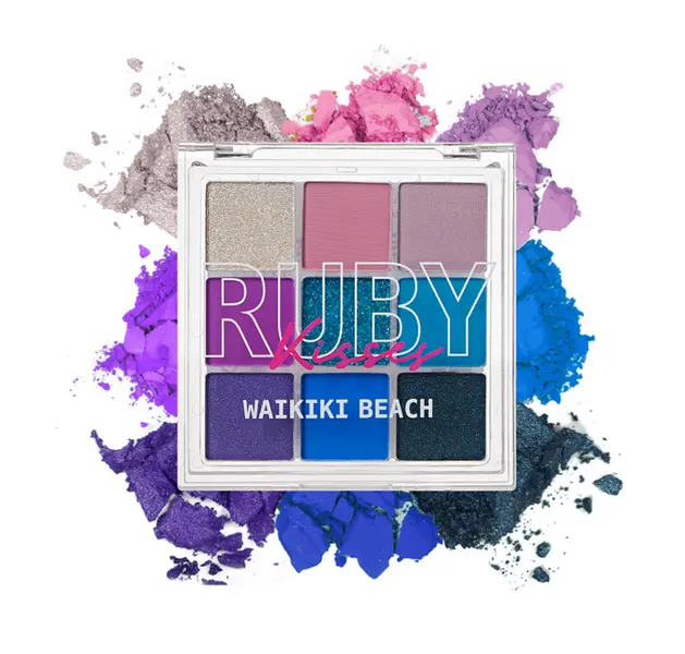 Ruby Kisses Waikiki Beach Pigmented Eyeshadow Palette - 9 Vibrant Shades, Ideal for Flawless Makeup Application