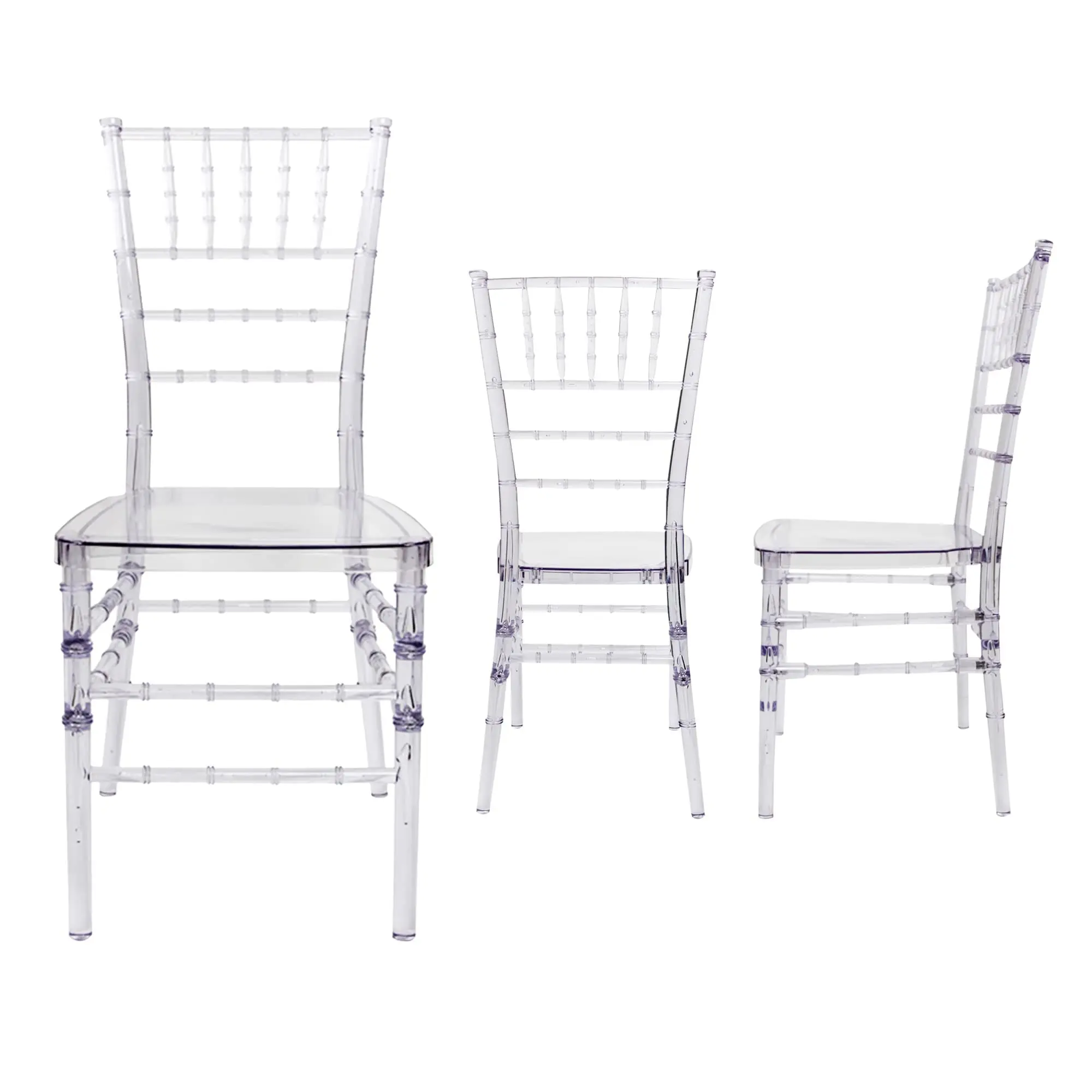 FOH Set of 4 Crystal Chairs - Transparent Resin Stacking Dining Chairs for Banquets, Events, School