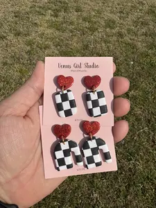 Checkered Love Dangle Earrings