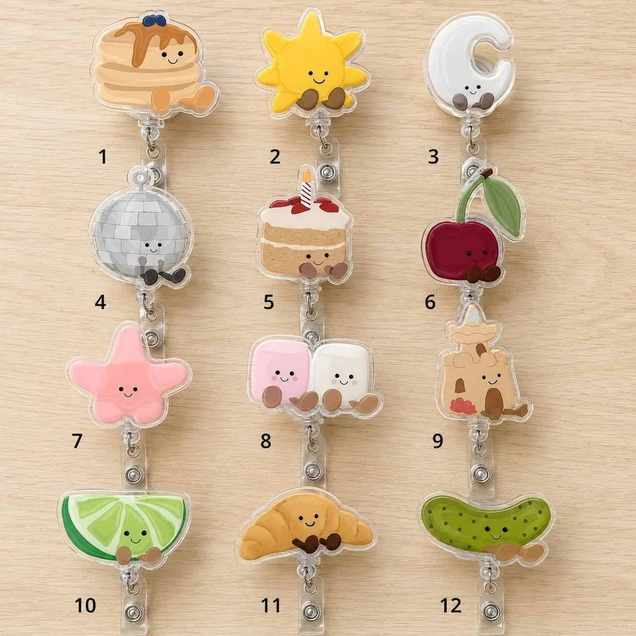 Retro Kawaii Smiley Face Food Aesthetic Office Worker Retractable Nurse Teacher RN Badge Reel ID Holder