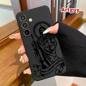 Straight Edge Phone Case for Samsung S24 ultra plus S25 S23 S22 Ultra Plus Saint Jude Symbol Pattern Full Body Protection Shockproof Soft Silicone Cover