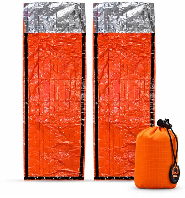 Emergency Sleeping Bags 2 Pack, Portable Mylar Survival Blankets, Lightweight Thermal Sleeping Bag for Camping, Hiking, Outdoor Emergency Gear