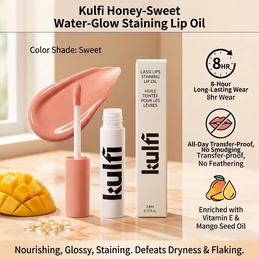 Lassi Lips Staining Lip Oil Gloss - 8hr Wear, Transfer-proof, Comfortable, Infused with Vitamin E & Mango Seed Oil (Resists Peeling, Wiping, Flaking & Feathering) Lipgloss Lipstick Makeup