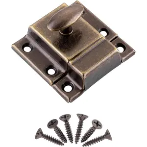 Large Stamped Antique Brass Cabinet Door Latch - 2 1/8" × 2 1/8" - Spring Loaded Cupboard Door Latch with Oval Turn - Vintage Cabinet Hardware | UA-140-LAB (1)