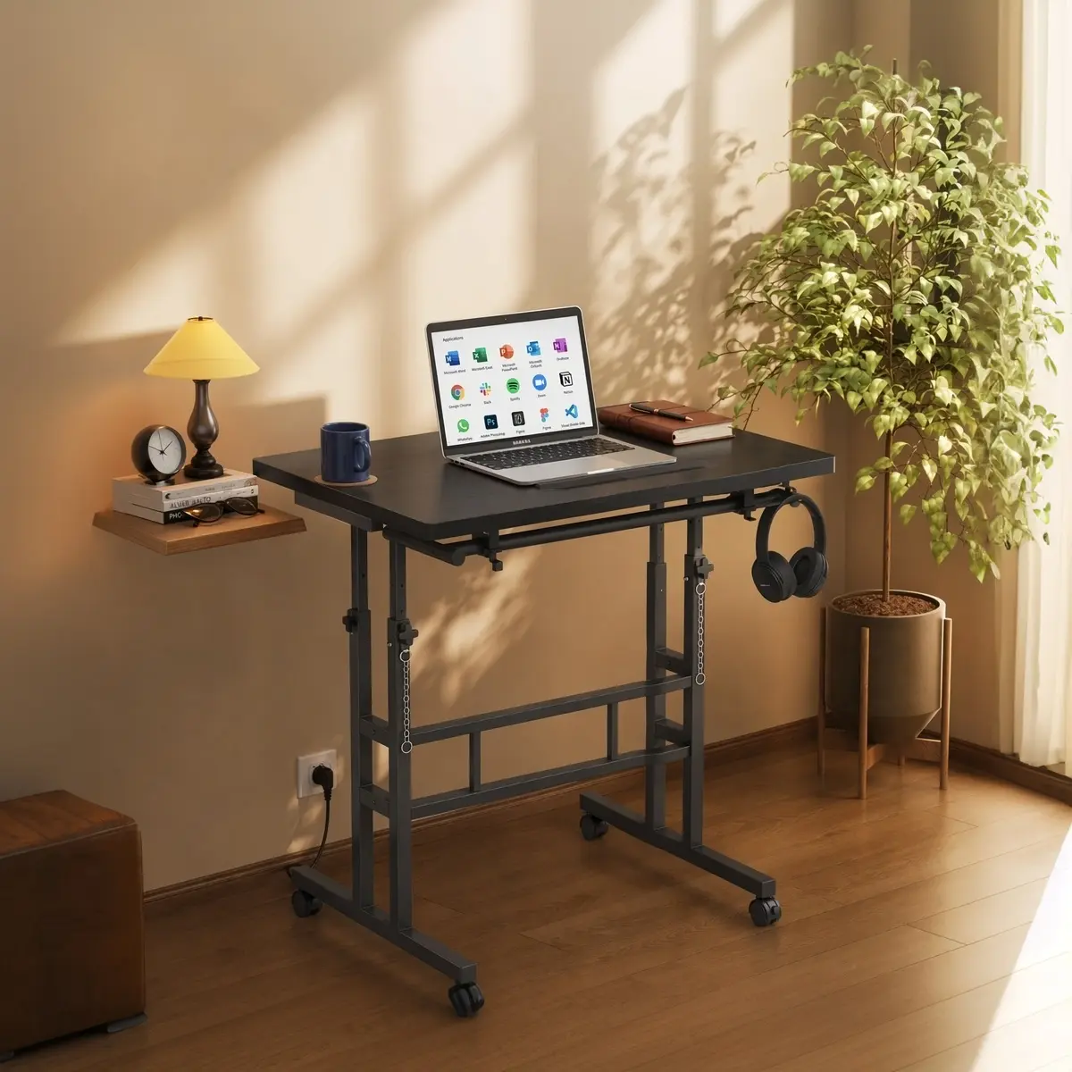 Adjustable Standing Desk , Rolling Sit Stand Desk with Wheels for Walking Pad, Small Mobile Computer Desk for Home Office, Portable Height Adjustable Desk 27.05"-45.28", Black