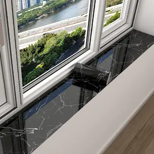 Removable Marble Contact Paper & Wallpaper Border Roll - Peel and Stick Vinyl /Wall Skirting Trim Moulding with White/Gary Marble, Mirror Frame Suitable for Living Room, DIY Installation, Repositioning & Removal
