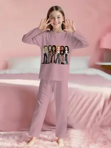 Girls' Long Sleeve Sleepwear Set, Soft & Comfortable Polyester Pajamas, Perfect Gift for Girls, All-Season Wear