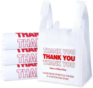 Plastic Bags, 300 Count Thank You Bags, Plastic Bags With Handles For Shopping, Grocery, Plastic Bags For Small Business (11"x 6"x 21"), Recyclable T Shirt Bags, White Plastic Bag