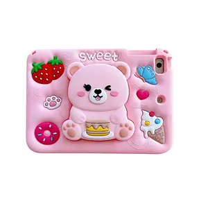 Bear Tablet Case for iPad 7th/8th/9th/10th Gen & Air 11, Cartoon Anti-Drop Silicone Soft Covers, Tablet Protective Cover, Retractable Stand Design Accessories