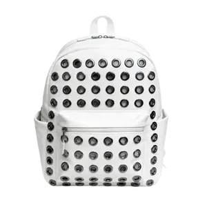 LEATHER GROMMET BACKPACK (WHITE/RED)