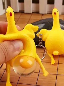 2pcs Fun Keychains , Novelty Squeeze Egg Laying Chicken Toy, Surprising Soft Cute Keychain, Kids Children Toy, Stress Relief