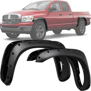 OEDRO Fender Flares Compatible with 2002-2008 Dodge Ram 1500;2003-2009 Ram 2500 3500 (Fleetside Models Only), Pocket Rivet Style with Smooth Black Style, 4 PCS Chrome Eyebrow Headlight Trim Cover