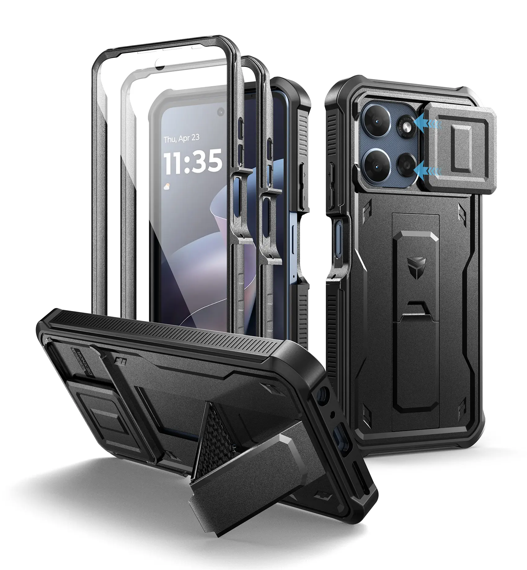 Dexnor Smartphone Casing for Motorola Moto G-Power-5G-2026/Moto G-Power-5G-2025, Heavy Duty Shockproof Handheld Cellphone Accessory with 2 Front Frames, Built-in Magnetic Slide Camera Cover & Kickstand, Screen Protector, Accessories, Protective