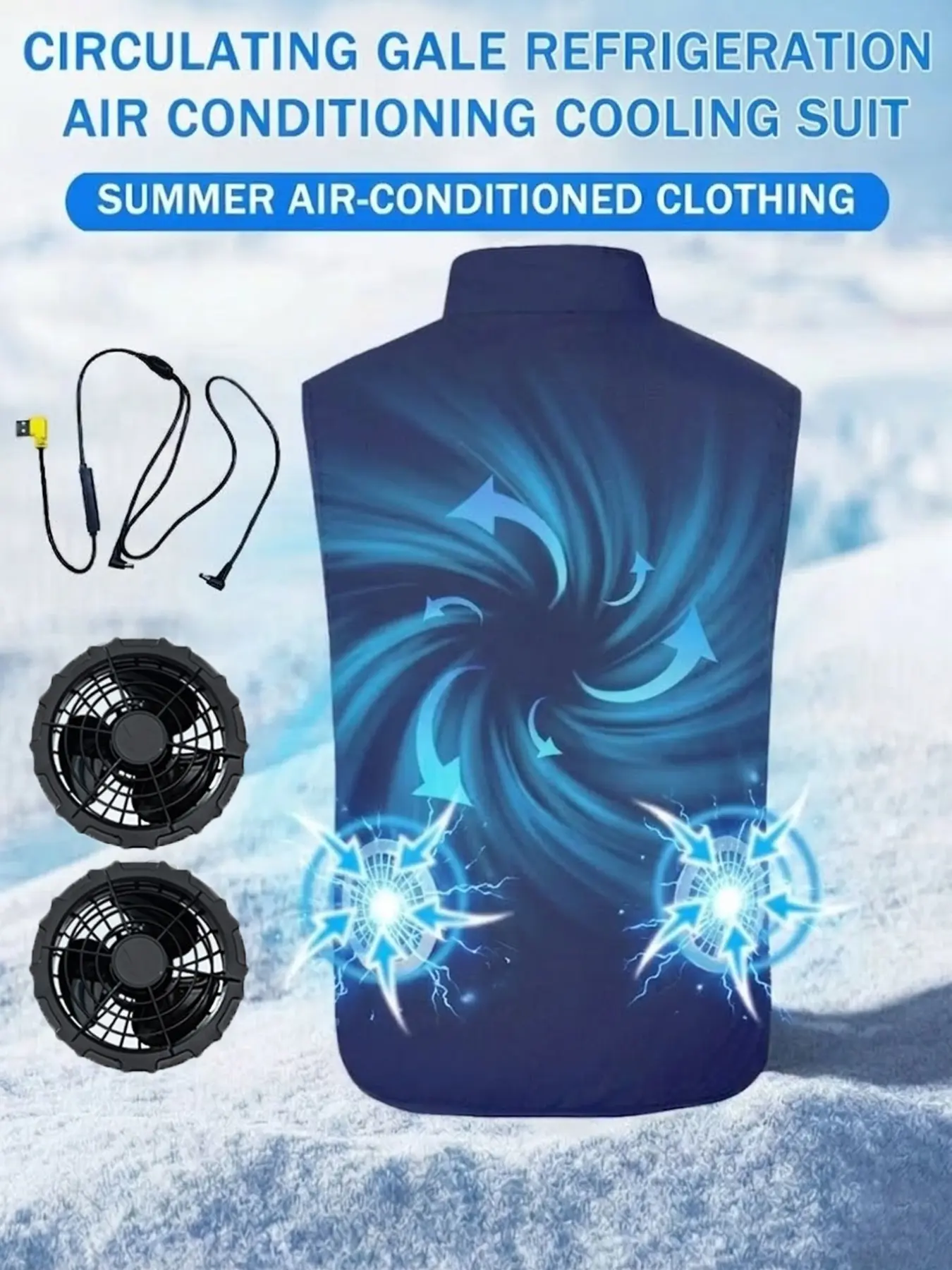 Sleeveless Cooling Vest with Built in Fan, Sleeveless Gilet, USB-Powered, Outdoor Cooling Wear, Tops, Tropical, Lightweight, Breathable, Machine-Washable, Summer Clothes, Ideal for Outdoor Activities and Fishing (Requires a 5V battery, sold separately)