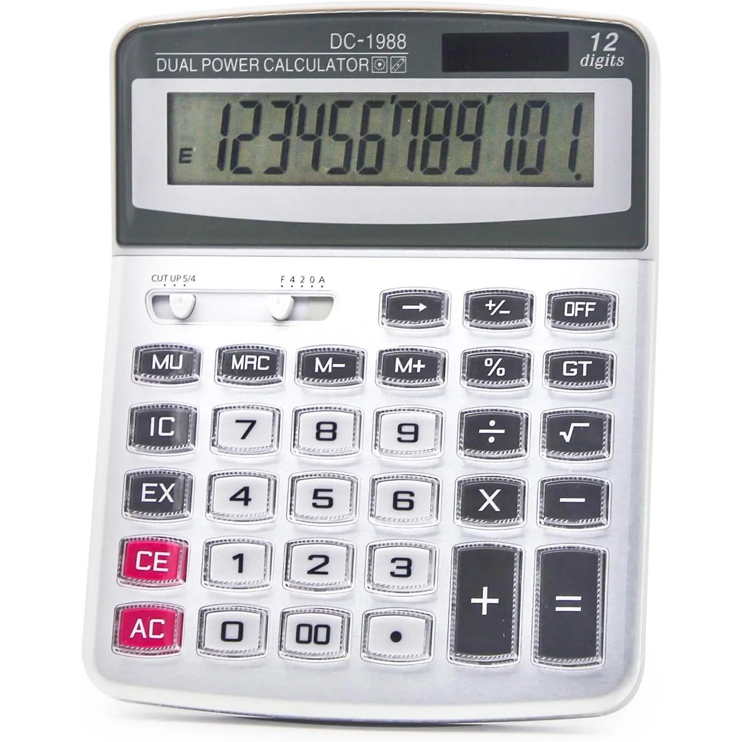 12-Digit LCD Display Desk Calculator - Big Buttons, Dual Power, Auto Power Off, Silent Design, Synthetic Build for Office, Market, Business Use