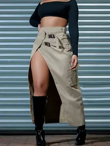 Spring Summer New High Waist Long Skirt, Sexy with Adjustable Belt, Workwear Style, Women's Fashion