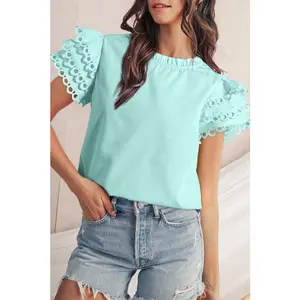 EG fashion cotton mint ruffle layered blouse