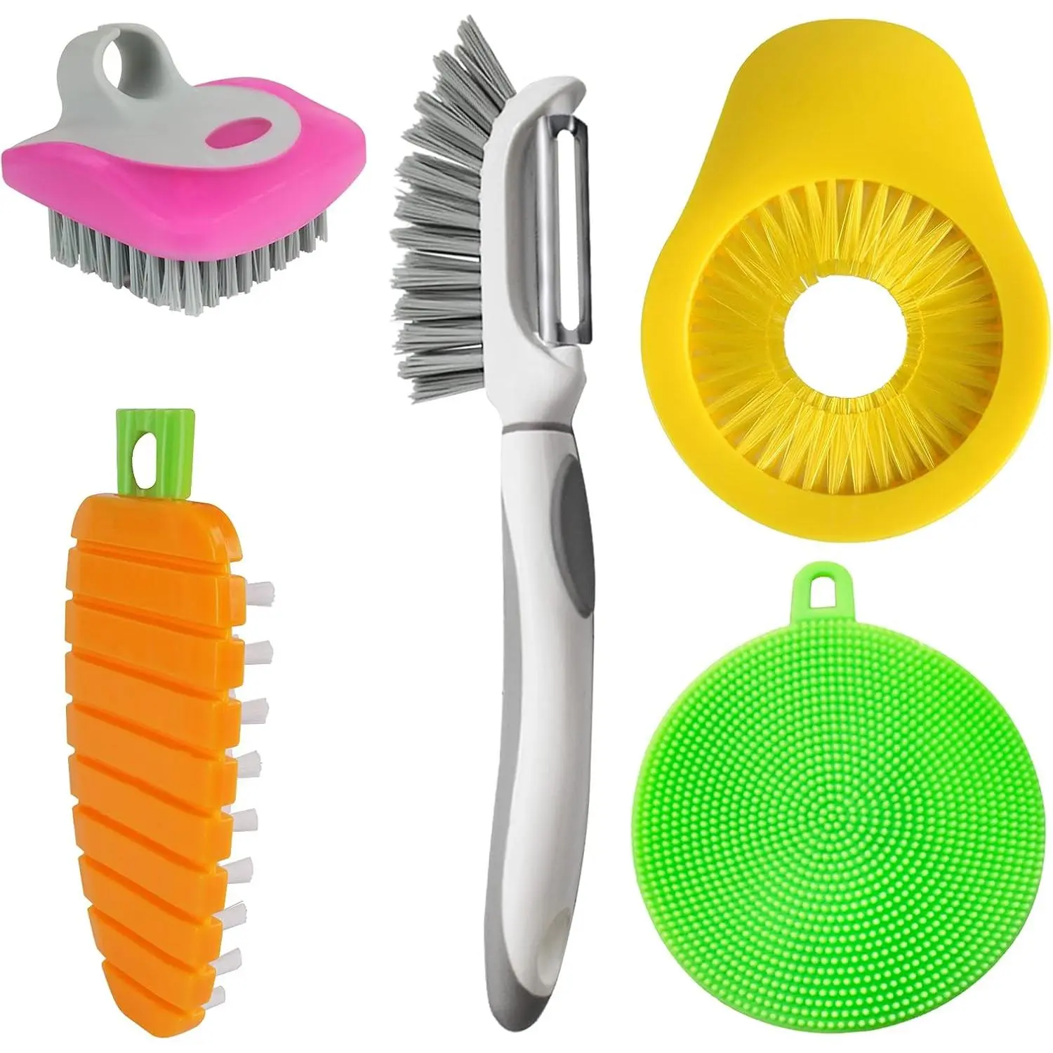 Flexible Vegetable Brush Fruit and Vegetable Brushes, Vegetable/Fruit Peeler with Brush Bendable Fruit Brush Scrubber for Food Veggies Carrot Potato Corn, 5count