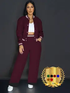 Women's Solid Color 2-Piece Athletic, Baseball Jacket & Pocket Pants, for Outdoor Camping Sportswear, Athleisure Wear Set