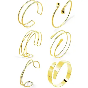 Minimalist Coil Arm Cuff Bangle for women Adjustable Arm Cuffs Upper Arm Bracelet Open Armlet Armband Set