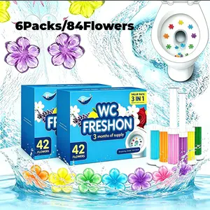 6‑Tubes / 2‑Boxes Toilet Gel Stamps, 84 Counts Flower Toilet Cleaner Gel, Long‑Lasting Bathroom Freshener, Odor Fighter Odor Eliminator, Gentle Natural Fragrant Household Toilet Cleaner