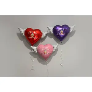 Miss You Grandma 17" Memorial Balloon – Heart Shaped with Angel Wings Graveside Tribute - 2 Balloons Included