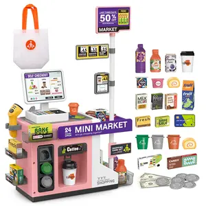 Supermarket Cash Register Toy Set, Pretend Play Set, Realistic Play Counter with Sound Light Scanning, Parent-Child Interactive Toy for Ages 6+, Requires Batteries
