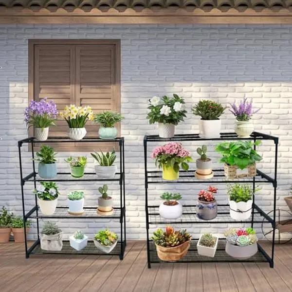 2 Pack Plant Greenhouse Shelves,4 Tier Portable Rustproof Metal Shelf Plant Stand Rack,Outdoor/Indoor Plant Shelves w/ 72 LBS Weight Capacity,42 in x17 in x42 in