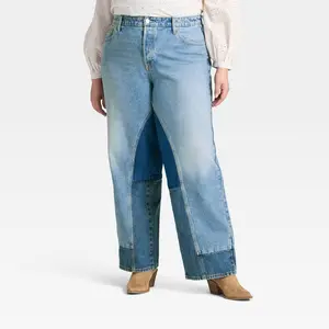 Women's Mid-Rise 90's Baggy Denim Jeans - Universal Thread Medium Wash/Patch Work 26