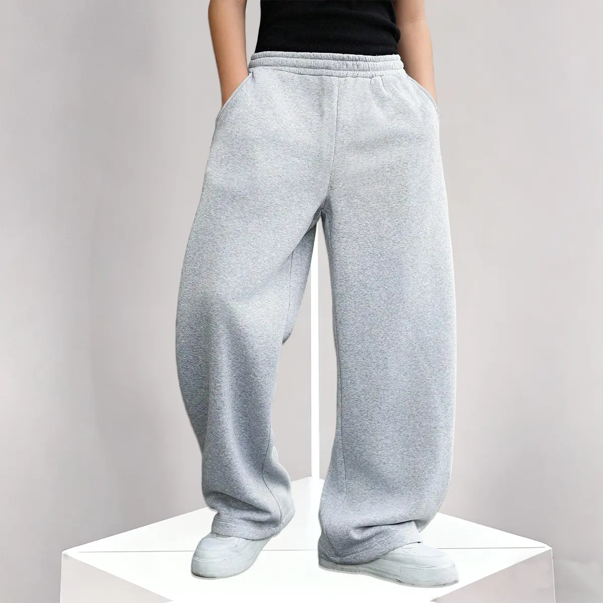 Teen Boys Fleece-Lined Straight-Leg School Pants Casual Comfortable Daily Bottoms in Soft Grey