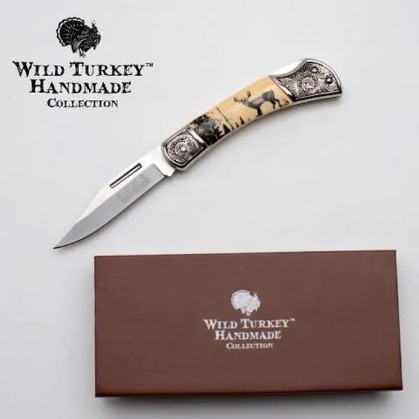 Wild Turkey Handmade - Wildlife Collection Everyday Carry Lock Back Manual Folding Knife w/Display Box - Smooth One Hand Wildlife Handle Knife - Beautiful Limited Edition Collectors Item (Deer)