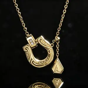 Trending Bohemian-style horseshoe-shaped initial necklace with letter pendant, adjustable choker, a light luxury fashion accessory for daily wear and as a gift