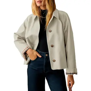 Tankaneo Womens Cropped Trench Coat Lightweight Single Breasted Jacket Fall Windbreaker Fashion Outerwear