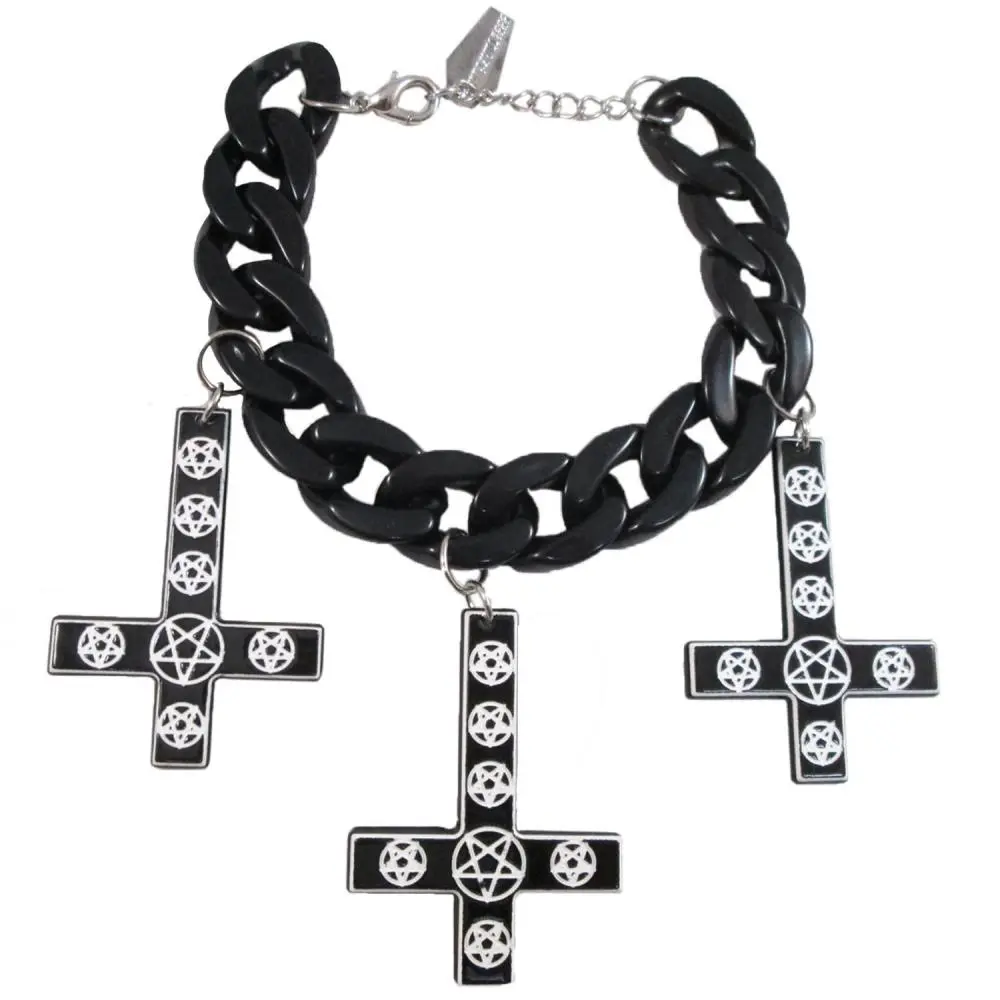 Inverted Cross Pentagram Bracelet Black Jewelry