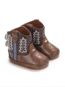 Baby's Patchwork Embroidered Boots, Trendy Baby Shoes, Casual Soft Sole Anti Slip Boots for Fall & Winter, Newborn Infant Toddler Walking Shoes, Soft Soled Shoes