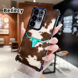 Cowhide Turquoise Skull Pattern Phone Case Compatible with Samsung Galaxy S26 S23 Ultra S24 Plus S25 S22+ FE Edge Electroplated Four-Corner Anti-Fall Protection Cellphone Cover