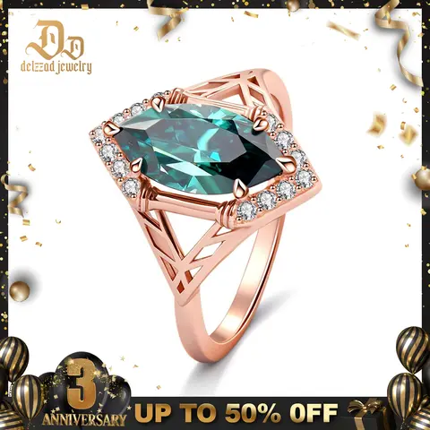 Delzzad 2ct Sparkle Halo Ring Marquise Cut Engagement Ring Synthetic Moissanite Ring Jewelry S925 Green Bliss Ring Perfect Birthday Engagement Wedding Anniversary Christmas Gift