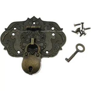 Embossing Decorative Brass Hasp Clasp Latch Lock with Screws for Jewelry Box Ordinary Box Wooden Case Furniture Decoration (Bronze)
