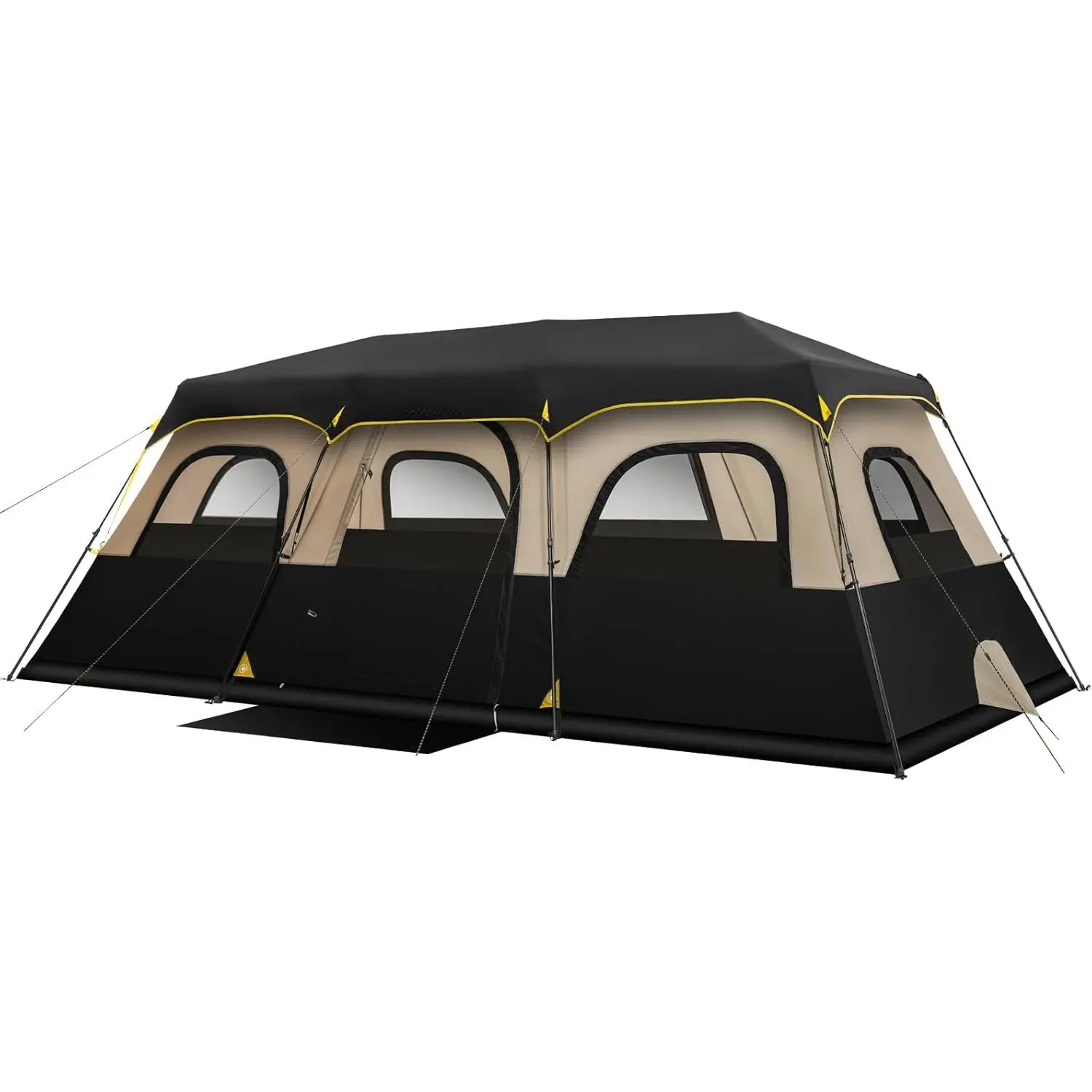 Instant Outdoor Waterproof Tent - 6/8/10/12 Person Easy Setup Camping Tent (60 Seconds Setup) with Rainfly, Windproof Design, Mesh Fabric, Double Doors, Upgraded Ventilation, Carry Bag for Family Camping, Khaki, Instant Outdoor Tent