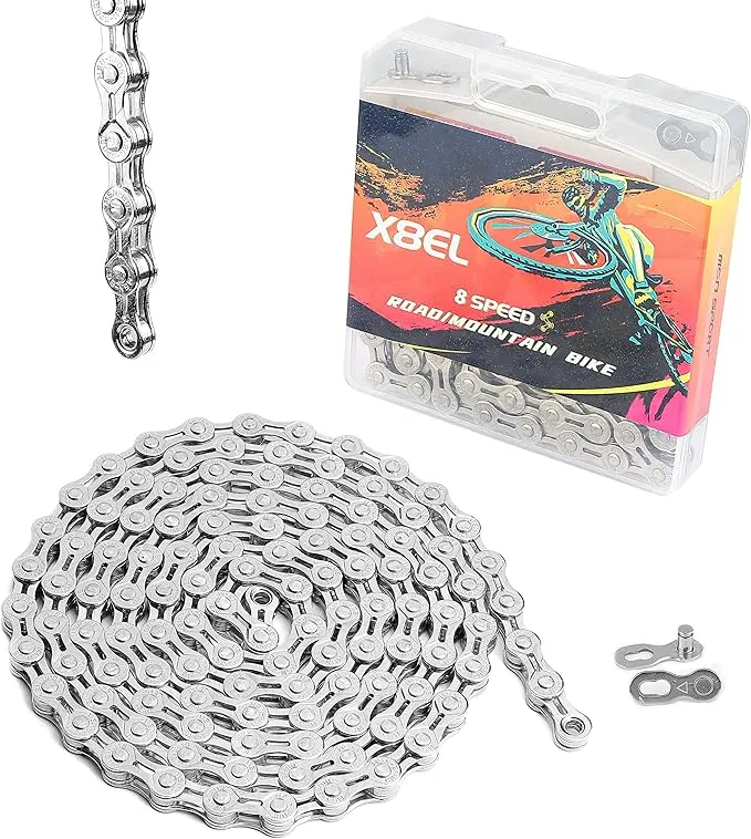 Hycline 6/7/8-Speed Half Hollow-Gold Steel Bike Chain, 116 Links Replacement for Adults' Mountain, Road & Race Bikes, Easy to Install with Quick Connect Kit, Road/Mountain, Anti-Rust