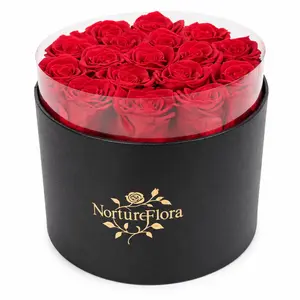 17 Red Preserved Roses in Round Black Gift Box, Forever Roses Bouquet for Her, Long Lasting Real Roses with Clear Lid, Luxury Gift for Mom, Wife, Girlfriend, Mother's Day, Birthday, Anniversary,summervibes outdoorfun