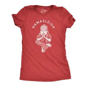 Womens Namasleigh T Shirt Funny Namaste Yoga Meditation Santa Sleigh Christmas Tee Funny Womens T Shirts Cute Vintage Fashion Casual Ladies T-Shirt Gift Christmas Tops for Women Funny Fitness Top Women's Red