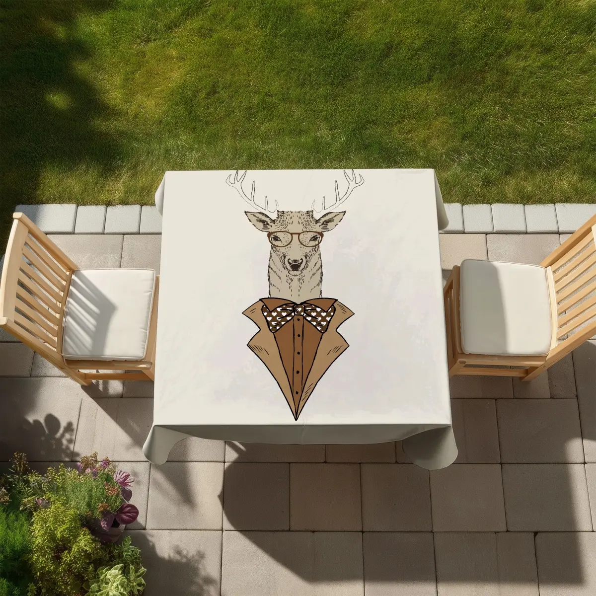Begin Home Decor C1TC5858XEMO9C 58x58 in. Rustic Brown Deer Tablecloth - Farmhouse Picnic & Gathering Table Linen, Holiday Celebrations Indoor-Outdoor Rustic Farmhouse Decor, Picnics