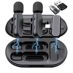 2 Pack Professional Wireless Lavalier Microphone for iPhone iPad Android with Charging Case Noise Reduction Plug-Play Clip on Lapel Mic for Video Recording Vlogging, YouTube, Interview, Live Streaming