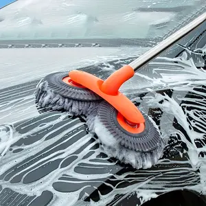 Microfiber Car Wash Brush and Mop Set with Long Handle - Chenille Dual Brush Heads, Ergonomic Design, Highly Effective Car Cleaning, Includes Sponge and Microfiber Cloth, Perfect for Car Detailing and Washing Essentials | Ergonomic Handle | Durable