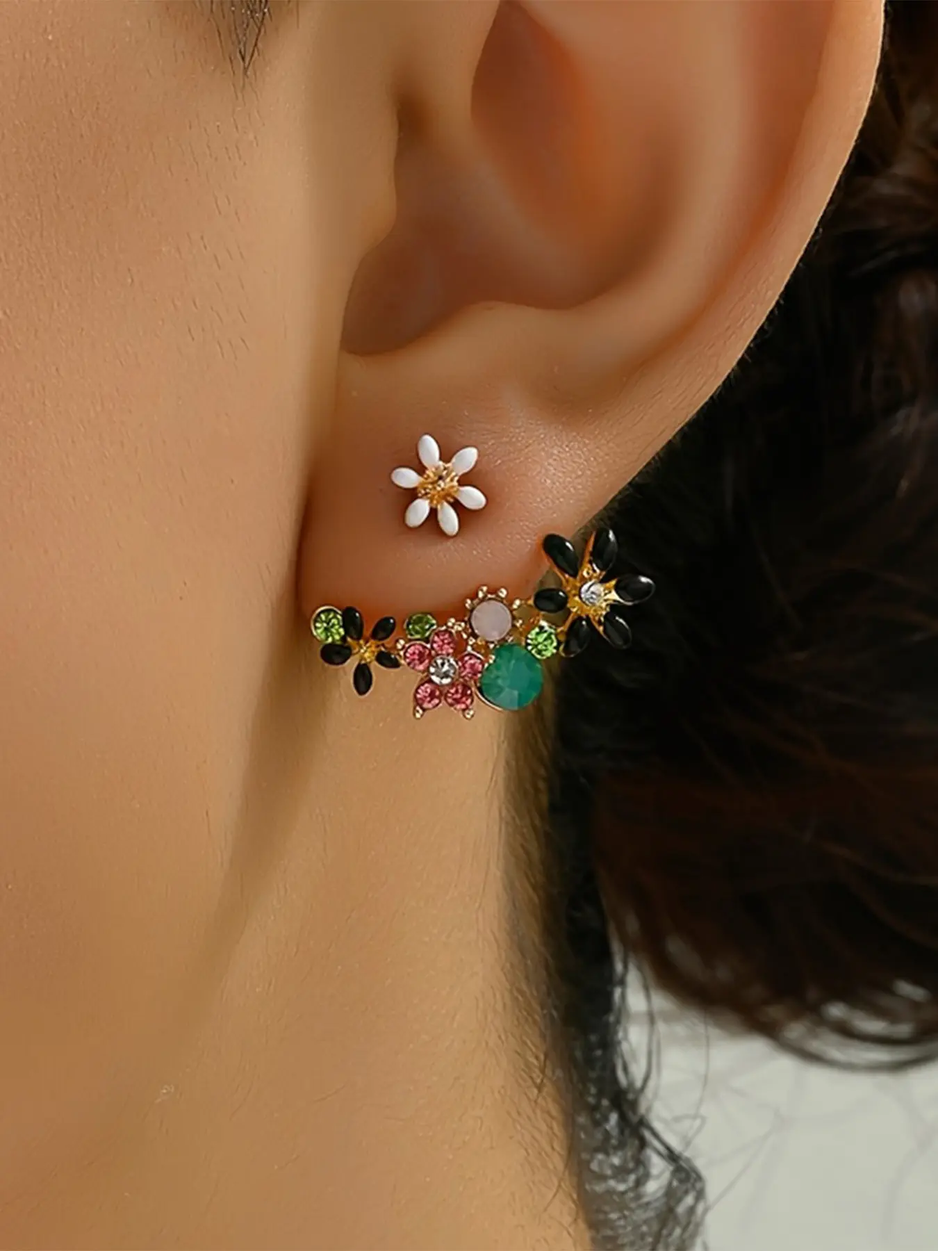 Elegant Vintage Floral Rhinestone Earrings, Colorful Artificial Gemstone Ear Studs, Perfect for Daily Wear and Festive Gifts, Flower Earrings, Pretty Studs, Earrings Jewelry, Fashion Earring