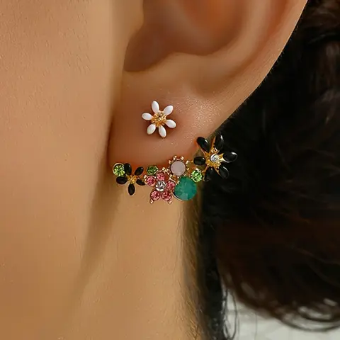 Elegant Vintage Floral Rhinestone Earrings, Colorful Artificial Gemstone Ear Studs, Perfect for Daily Wear and Festive Gifts, Flower Earrings, Pretty Studs, Earrings Jewelry, Fashion Earring, Fashionable Earrings