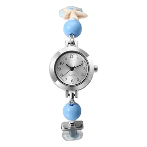 Women’s Boho Beach Bracelet Watch, Preppy Ocean Beaded Quartz Watch with Shell Starfish Cross Charms, Arabic Numerals Sunray Dial, Gift Watch for Women and Girls