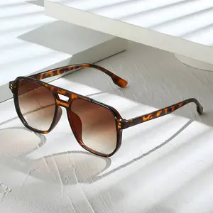 Unisex Full Rim Tortoiseshell Aviator Sunglasses - 1 Pair, Square Frame, Double Bridge, Saddle Design, Polycarbonate Lens, Anti-Glare, Stylish Boho Vibes for Summer Beach Trips, Outdoor Casual Wear, Tortoiseshell Sunglasses, Stylish Sunglasses